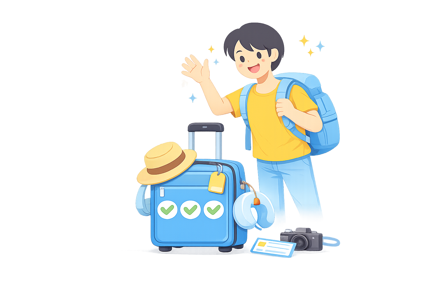 旅立つ準備ができた様子